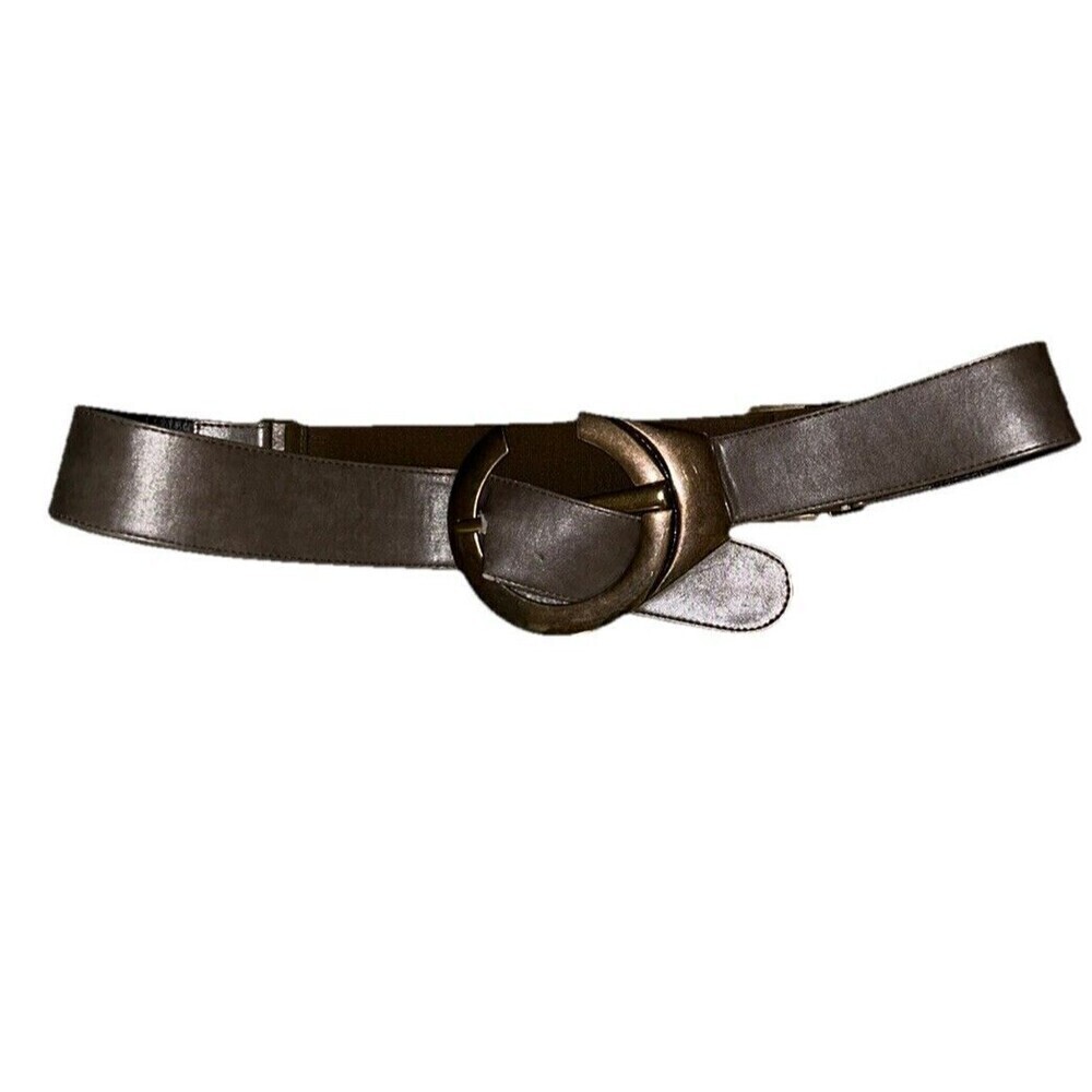 Vintage Suzi Roher‎ Metallic Leather Belt Antique Bronze Oversized Buckle Large